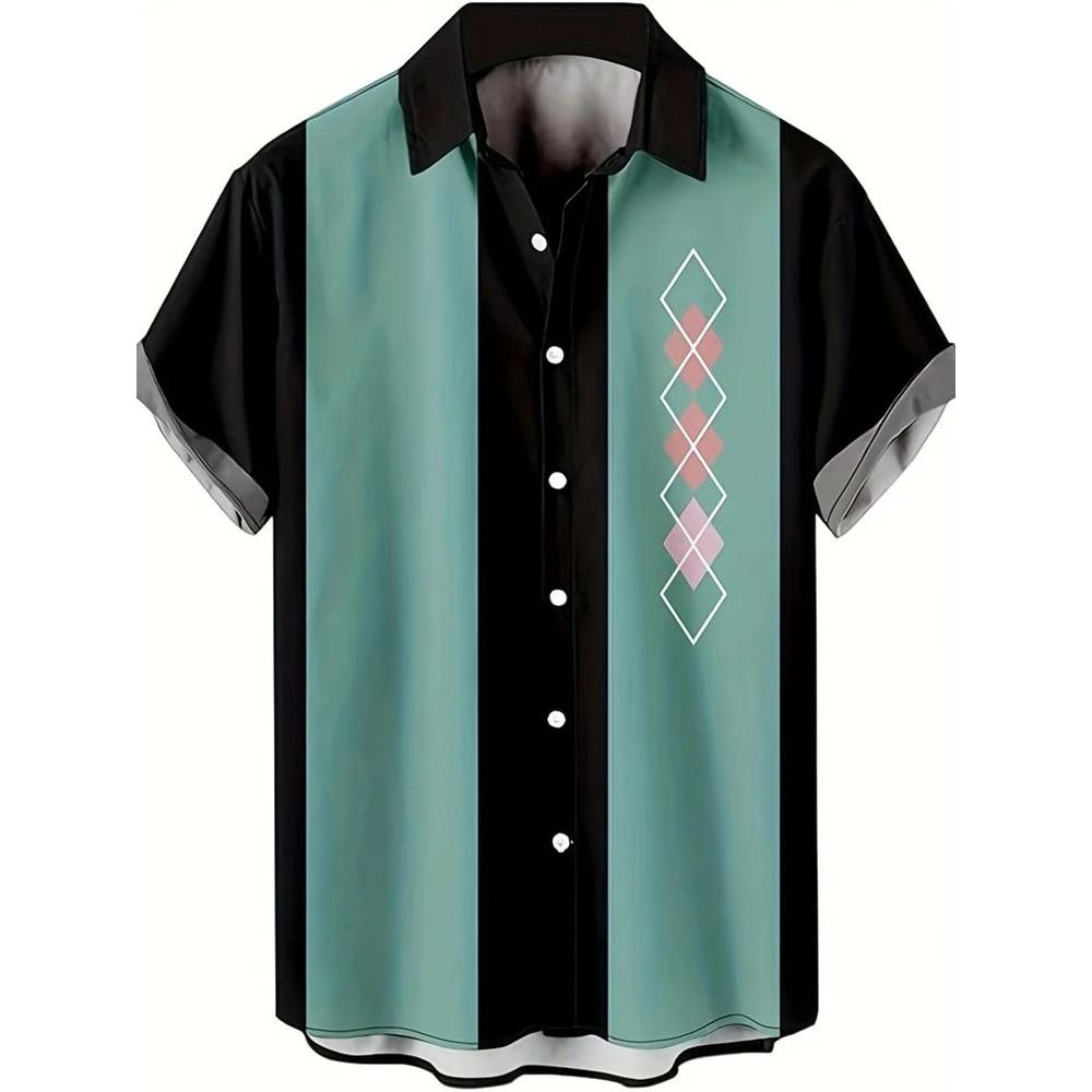 New Summer Outdoor Casual Men's Short-sleeved Shirt, Striped Printed Men's Shirt, Street Daily Fashion Men's Short-sleeved Shirt