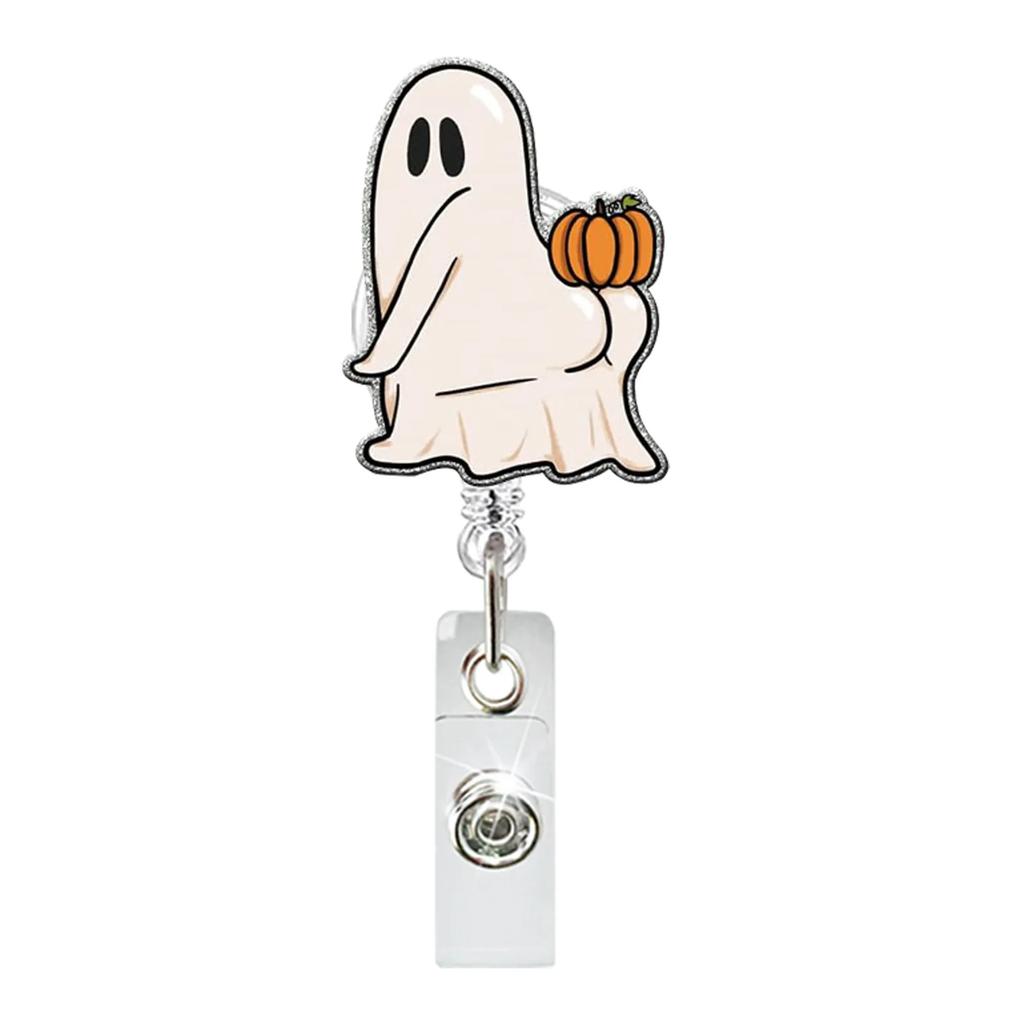 Halloween Badge Reel Bat Spider Web Ghost Pumpkin Retractable Id Badge Holder With 360 Rotating Alligator Clip Nurse Name Holder