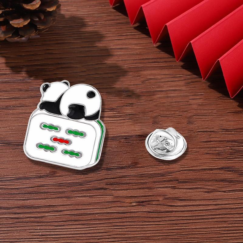 Chinese style panda brooch cute animal bag badge clothing bag accessories bamboo giant panda chain collar pin