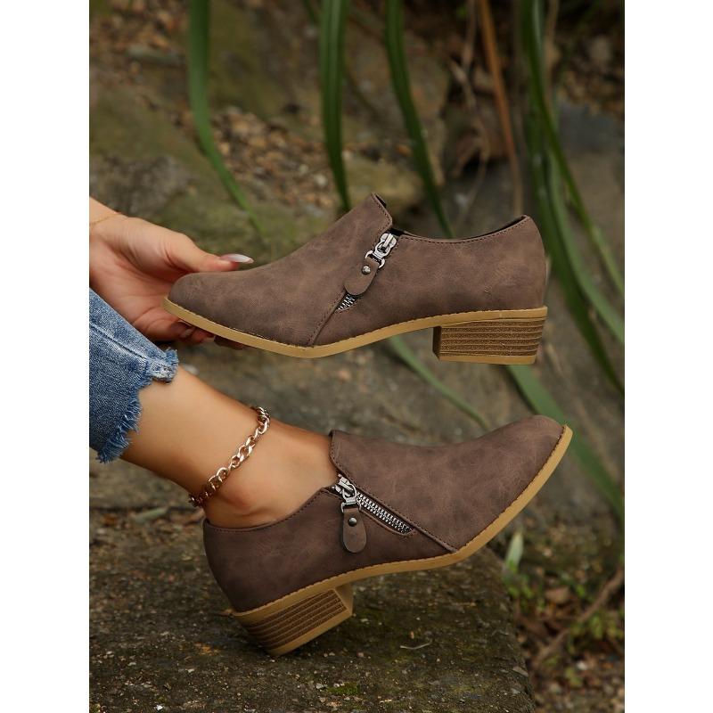 Women's Suede Martin Boots - Fall/Winter New Style Chunky Heel with Side Zipper Large Size 43 Women's Short Boots