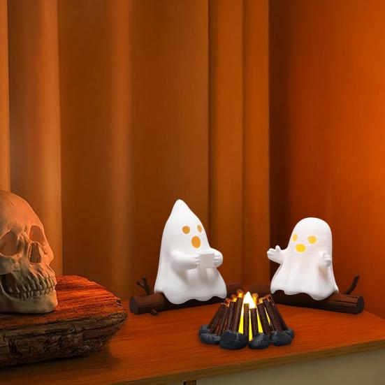 Halloween Ghost Campfire Gathering Nightlight Spooky Statue Decoration 3D Printed Bookcase Ornament Home Decor Accent
