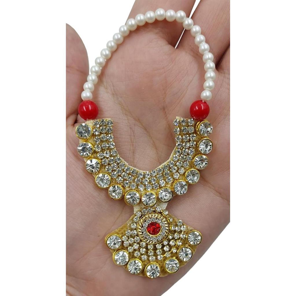 Small Golden Kundan Jarkan Mala for God Idol, Garland Haar for Murti Idols, Statue, Figurines, Set of 2 (Golden Kundan)