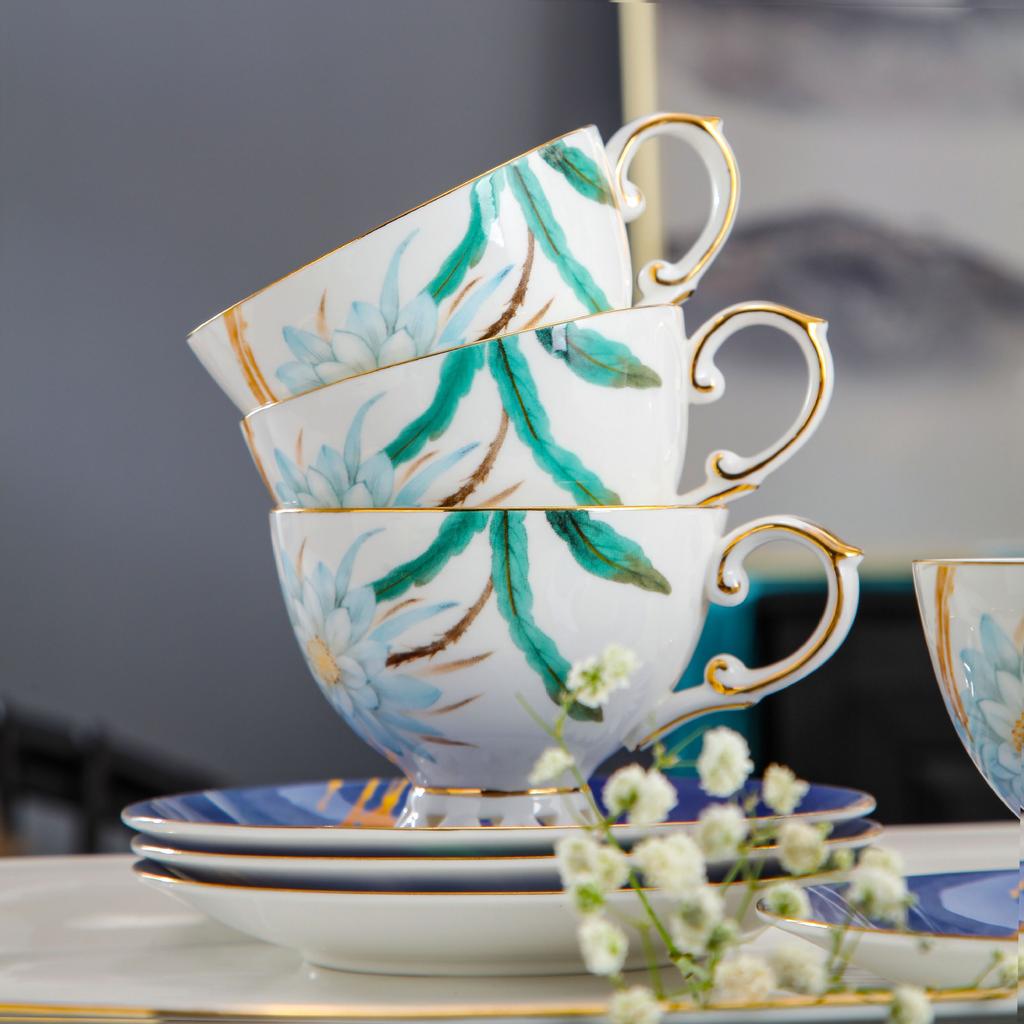 Coffee Cup Saucer Afternoon Tea Set Exquisite Bone China Water Set Light Luxury Flower Tea Cup Household Set With Tray