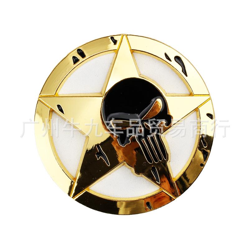Large Round Pentagram Label, Round Star Label, Punisher Label, Ghost Head Label, Metal 3D Three-dimensional Decoration.