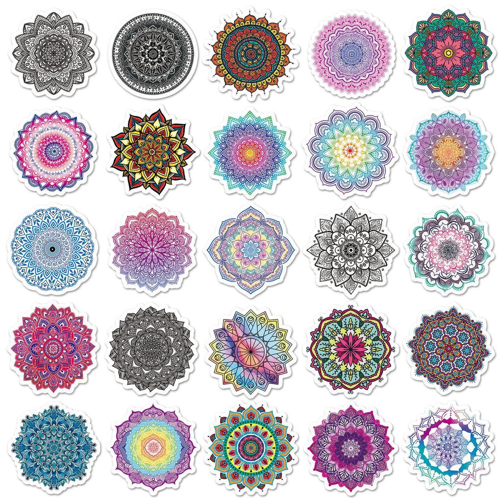 50 Iridescent Mandala Stickers - Waterproof DIY Decoration for Stationery and Milk Tea Cups