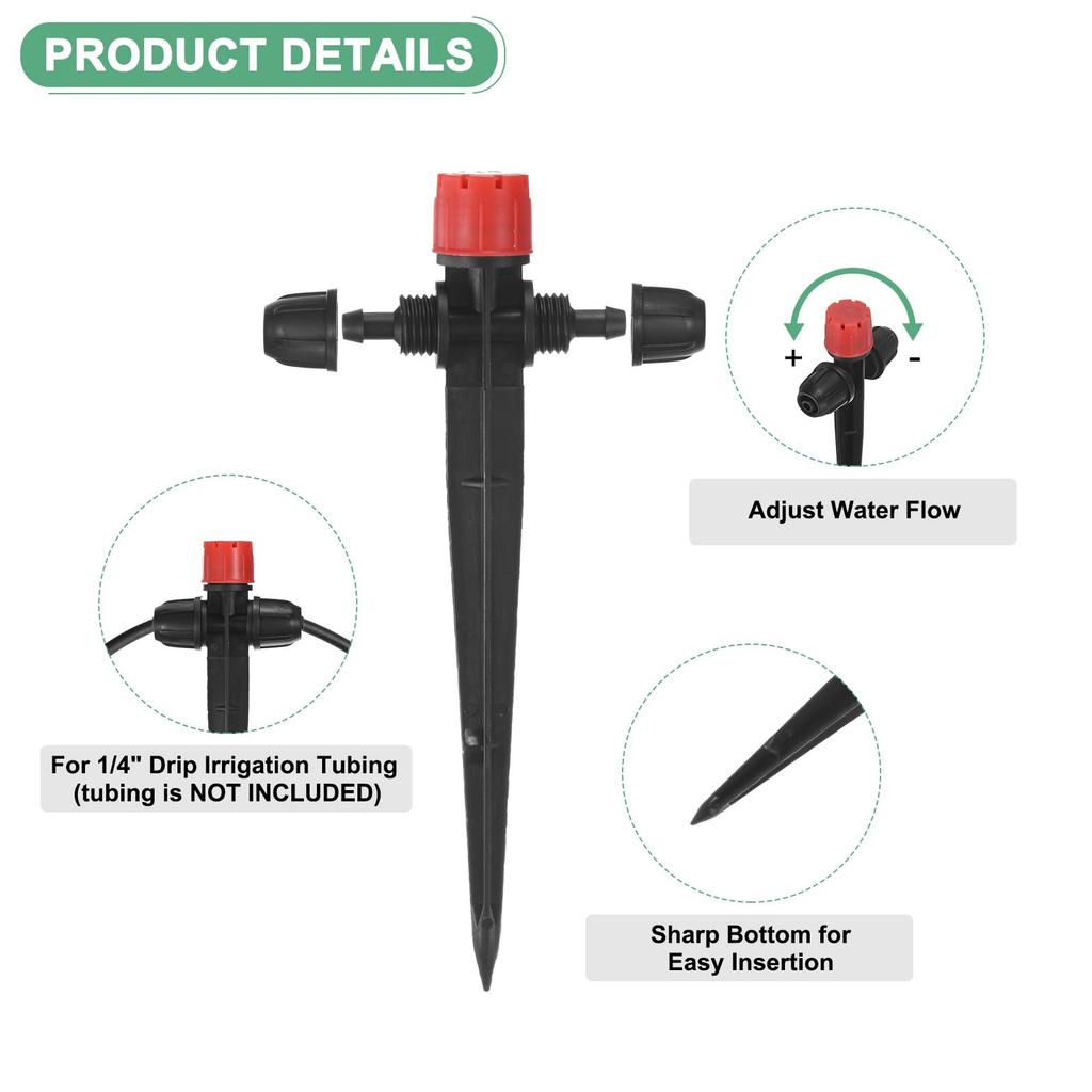 Garden 8-Hole Adjustable Double Lock for 1/4" Hose Irrigation Pot Plants Dripper Sprinkler 0-80L/H 133mm Support Watering Nozzle