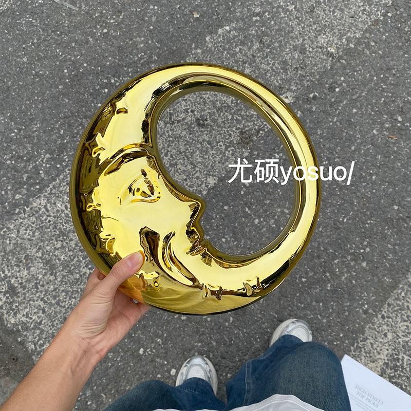 Acrylic Moon Shape Handbag Women Minimalist Chain Shoulder Bag Small Rigid Box Purse With Lock