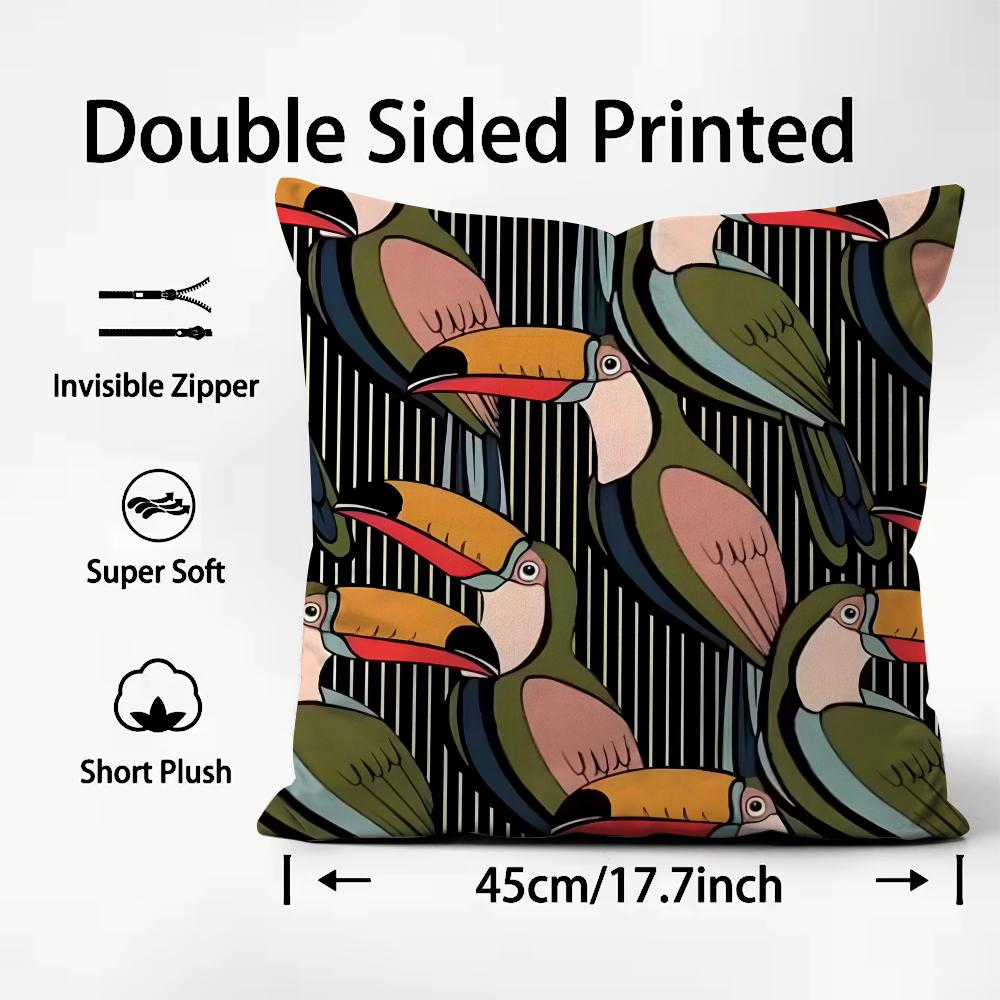 Toucan Fashion Cushion Cover Plush Fabric Soft DoubleSided Printed Sofa Warm Winter Home Child Gift Pillow Case