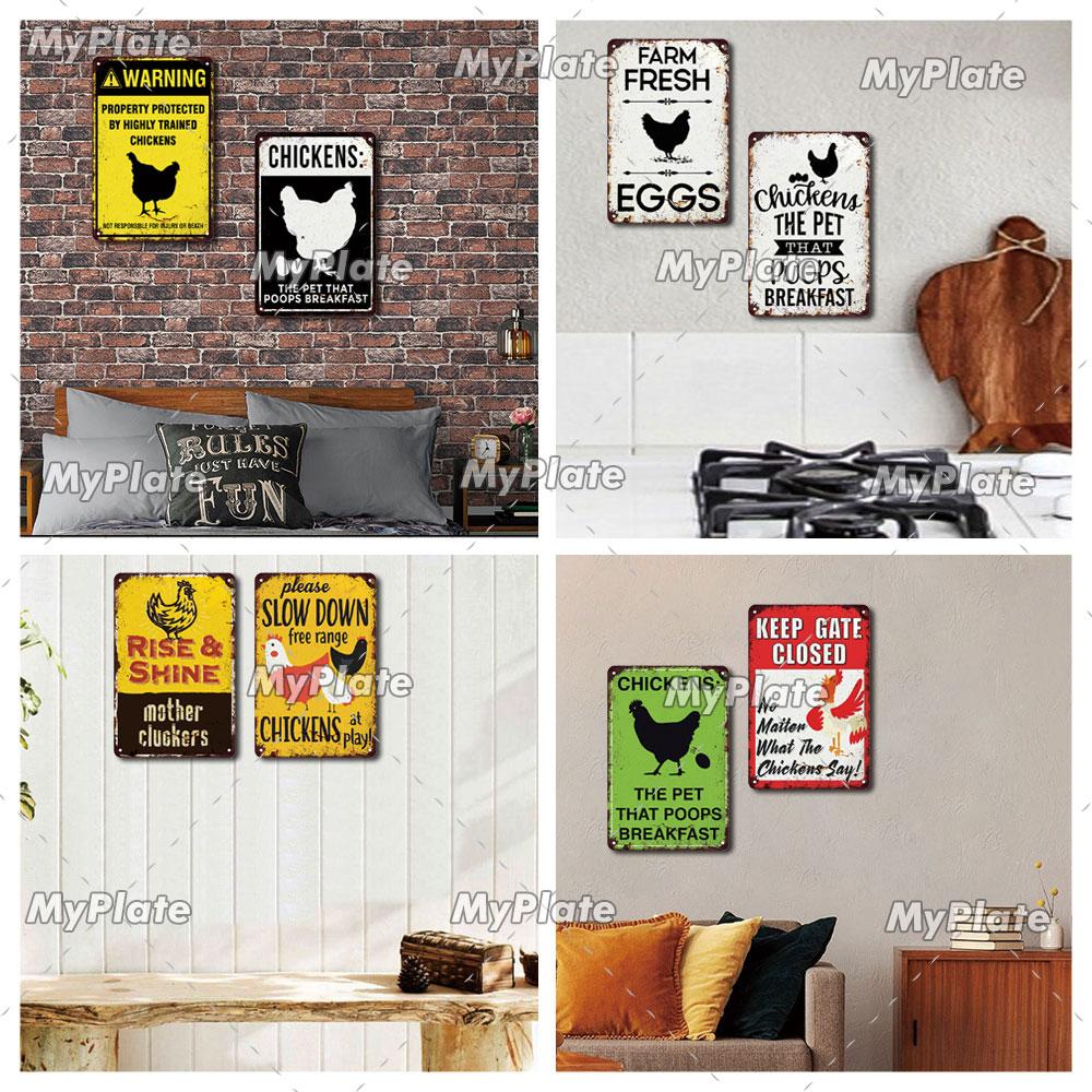 [MyPlate] Vintage Farm Chickens Retro Poster  Metal Sign Plate Tin Sign Wall Crafts Decor For Home Room Plaque Decoration Gift