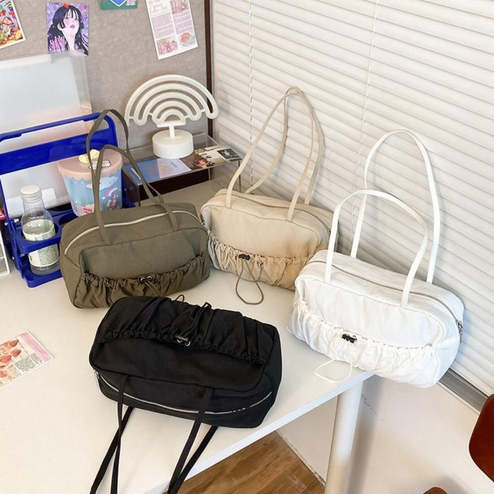 Многоцелевая сумка-мешок с кулиской, плиссированная, на плечо, большой вместимости, нейлоновая, дамская, для девочек белый