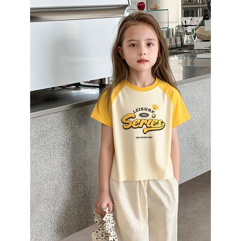 Children's Brand Raglan Sleeve Short-Sleeve T-Shirt 2026 Summer New Color-Blocking Printed Top for Boys and Girls Trendy Kids' Fashion
