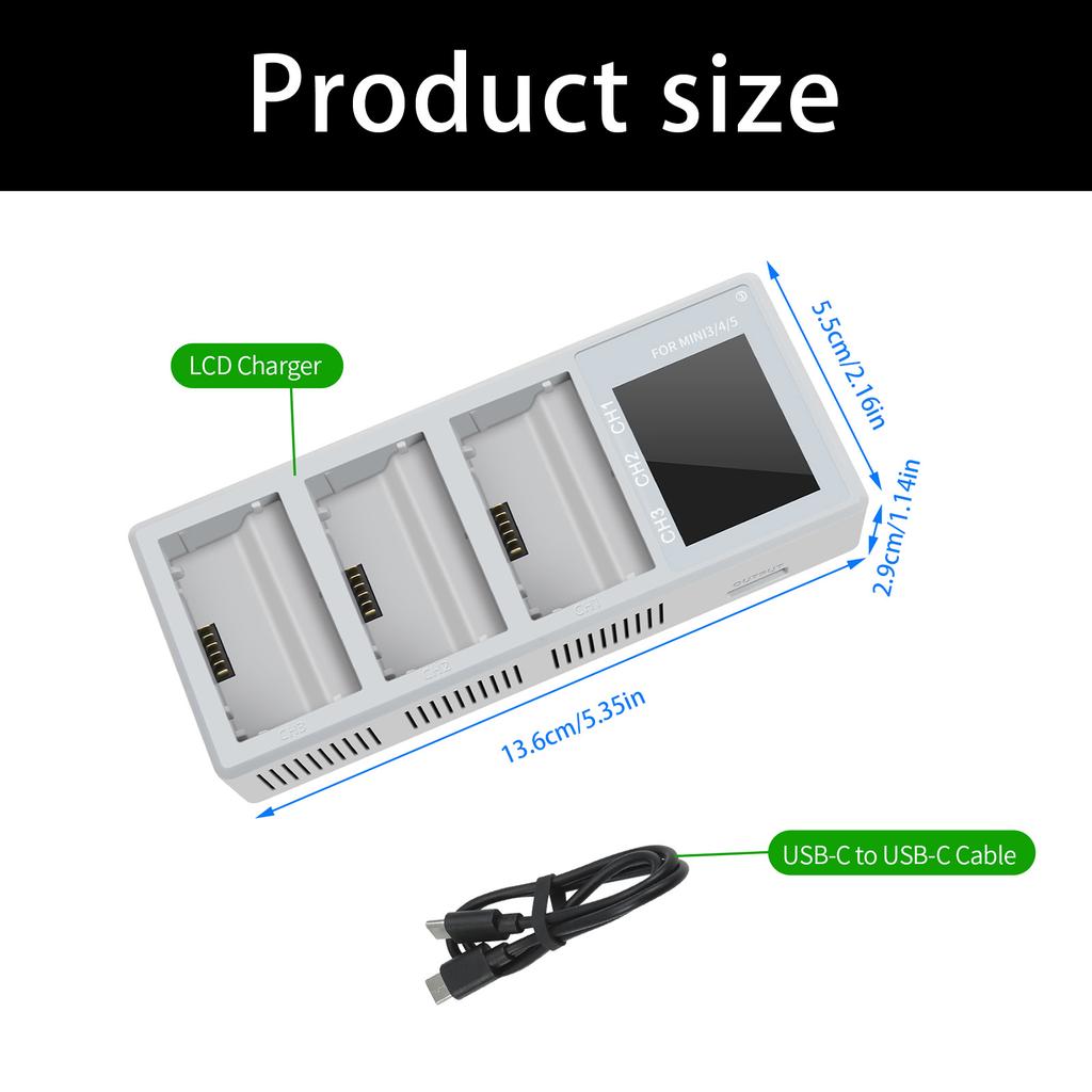 Lightweight 100W Fast Charging Station For Mini5/4/3Pro Battery Features Simultaneous 3Battery Charging Capability