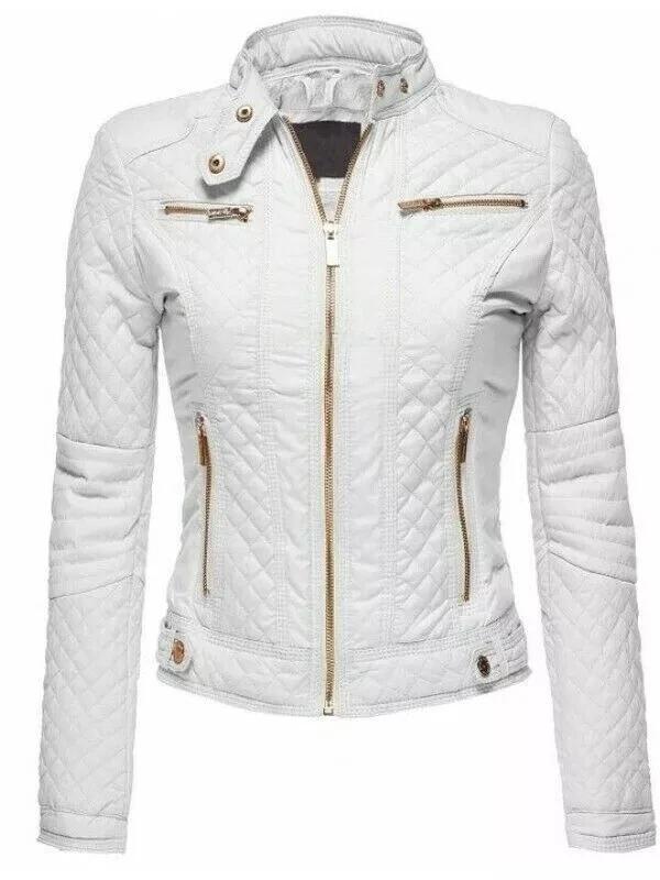 White Leather Lambskin Stylish Motorcycle Soft Women's Handmade Casual Jacket