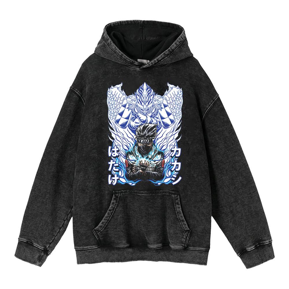 Cotone Pesante Lavato Retrò, Maglione Retrò Streetwear Anime con Cappuccio 440G