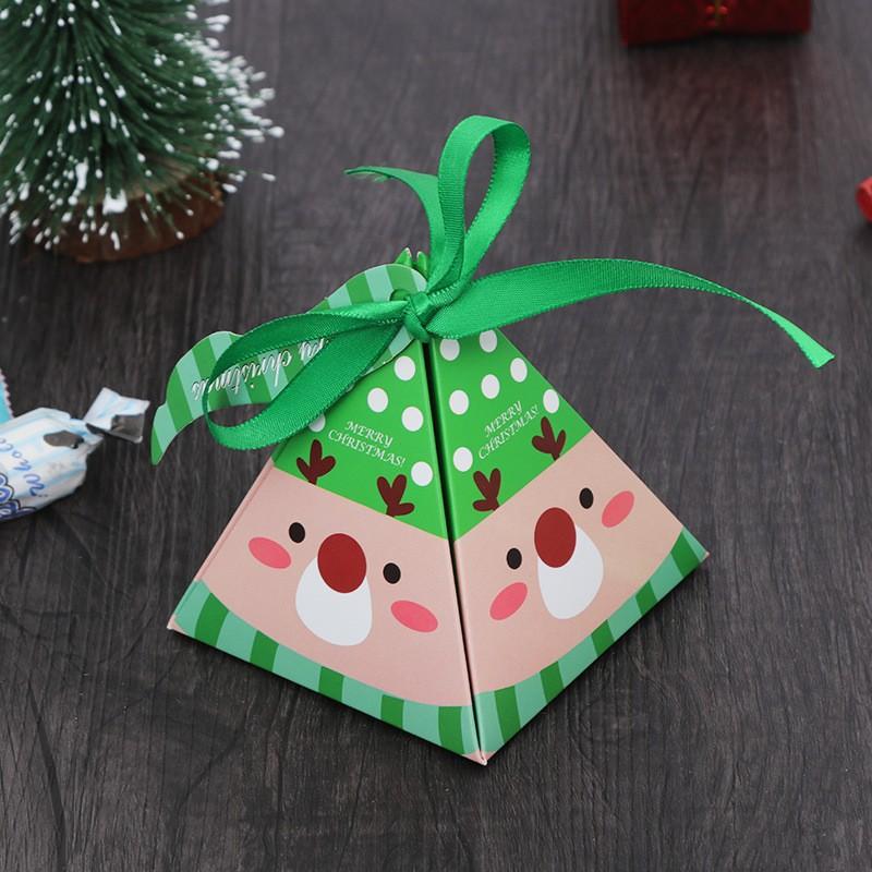 10Pcs Christmas Candy Packaging Box Santa Claus Reindeer Triangle Gift Box Merry Christmas Labeled Kraft Paper Box Party Supplie