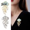 Daily Wear Brooch Women Blue Faux Crystal Jellyfish Shape Lapel