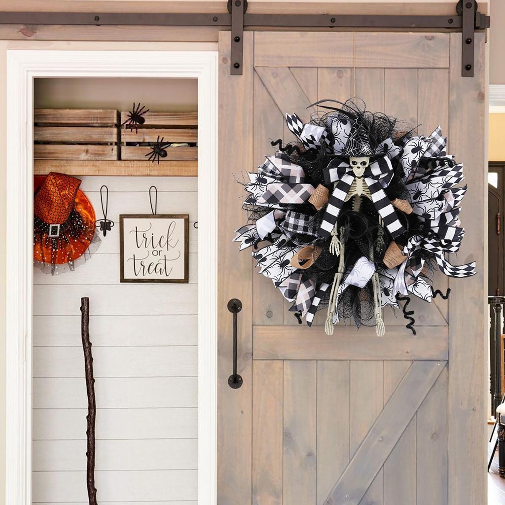 Halloween Skeleton Wreath Decoration Mesh Rose Head