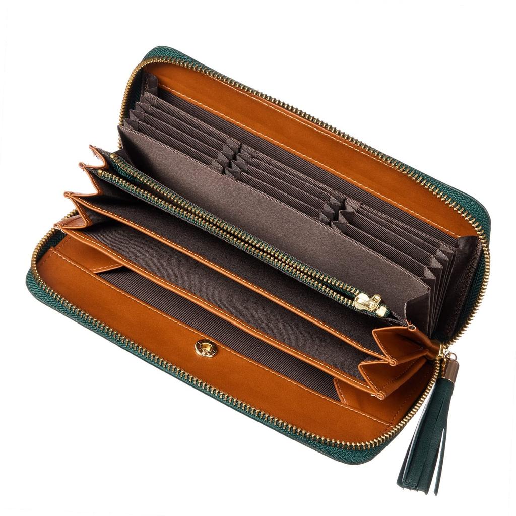 Align New Ranch Lightweight Italian Goat Leather Long Wallet with Zipper Vertical Card and Clear Coin A Day Boxed [VOICE] Women's Fringe, Closure,