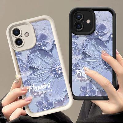 Custodia Morbida in TPU Color Caramella per iPhone 16 Pro 15 14 Plus 13 12 11 Pro Max Xs Xr 8 7 Antiurto Rilievo Motivo Fiori Blu Copertura Protezione Lente