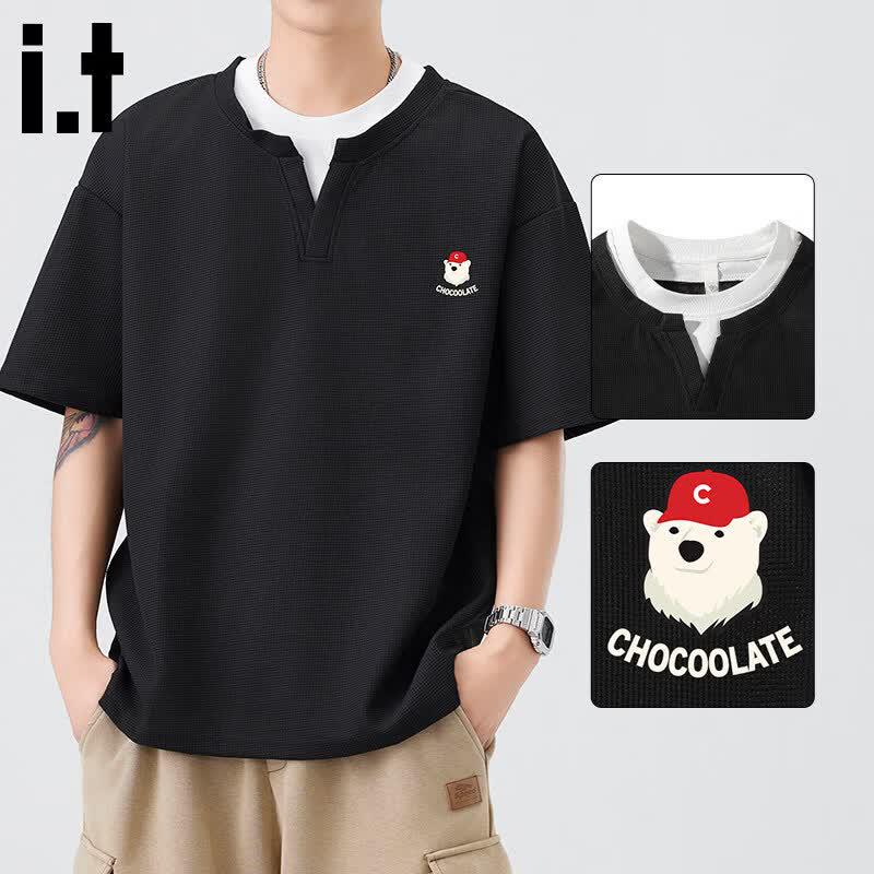 CHOCOOLATEit Men s Waffle Faux Two-Piece Short Sleeve T-Shirt M