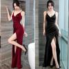 ISLAYCAOLILA Emily Long Club Party Tight Long Dress with and Sleeveless Evening Dress Women's V-Neck Dress, Dress, Dress, Fit, Slit, Camisole, V-Neck