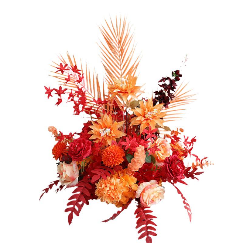 Herbstliche orange Seidenblumentöpfe für die Dekoration des Hochzeitsgangs