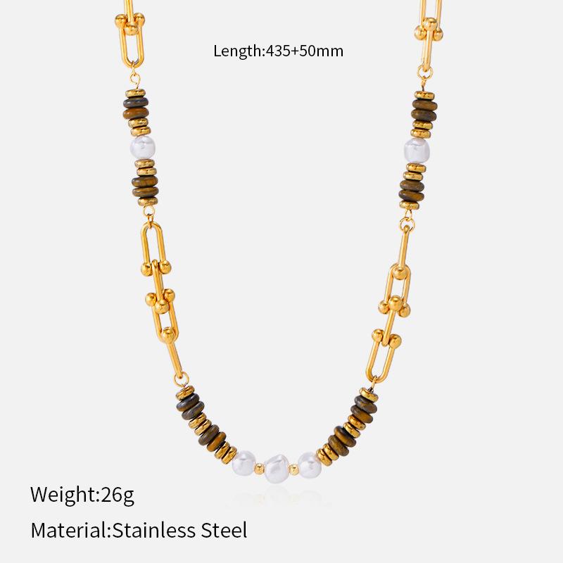 European and American light luxury retro tiger's eye stone necklace women's explosive sweater chain stainless steel collarbone neck chain fashion