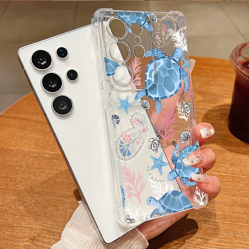 Whale Turtle Pattern Clear Phone Case For Samsung Galaxy S26 S25 S24 S23 Ultra S22 S26 Plus S21 S24 S25 FE Shockproof Soft Cover