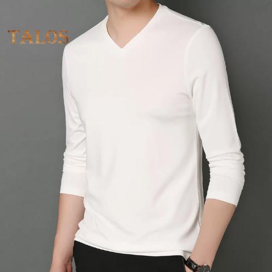 Uomo Autunno Primavera Top Scollo a V Maniche Lunghe Colore Puro Slim Fit Sottile Pullover T-shirt Abbigliamento Quotidiano Sportivo Abbigliamento da Casa
