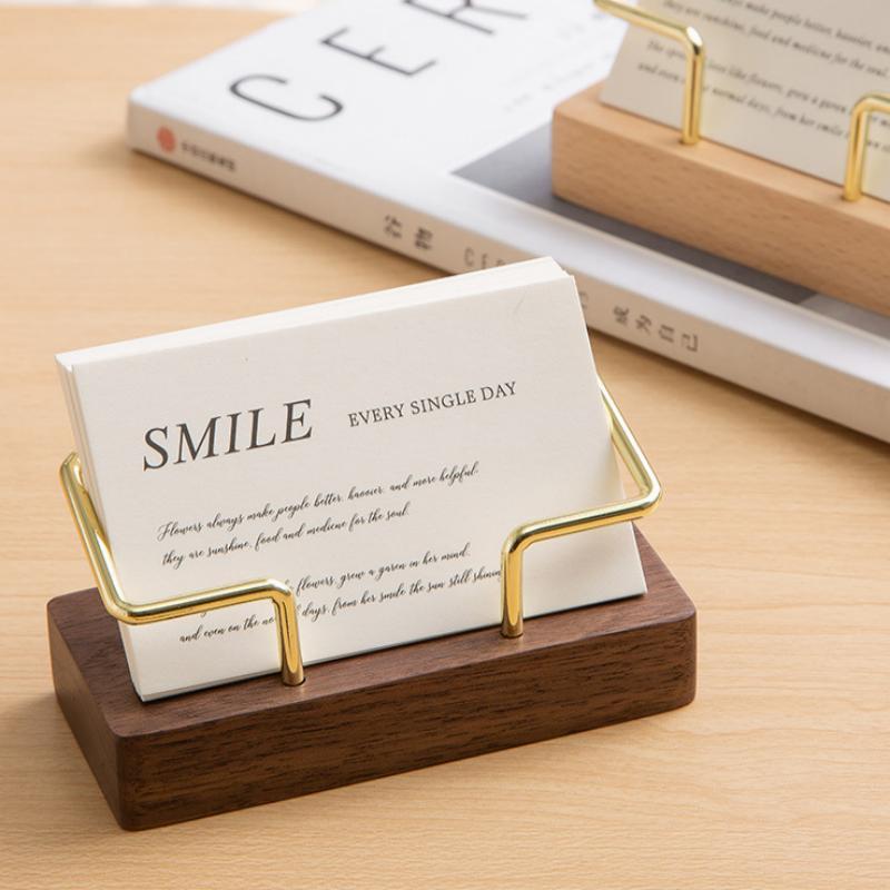 Wooden Business Card Display Stand Durable Solid Wood Desktop Organizer for Business Trip Office Front Desk Use