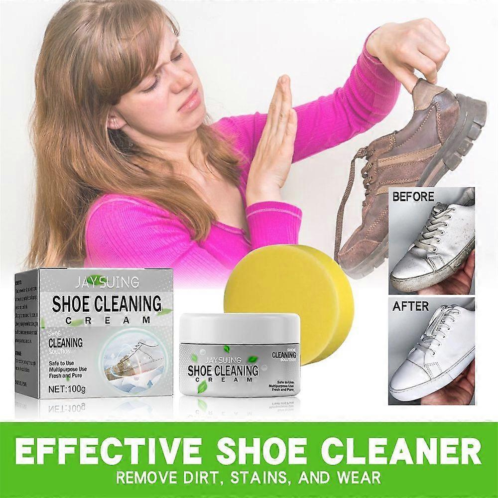 2Pcs 2023 New Shoe Cleaning Cream, White Shoe Cleaning Cream With Sponge, Multifunctional Cleaning And Stain Removal Cream