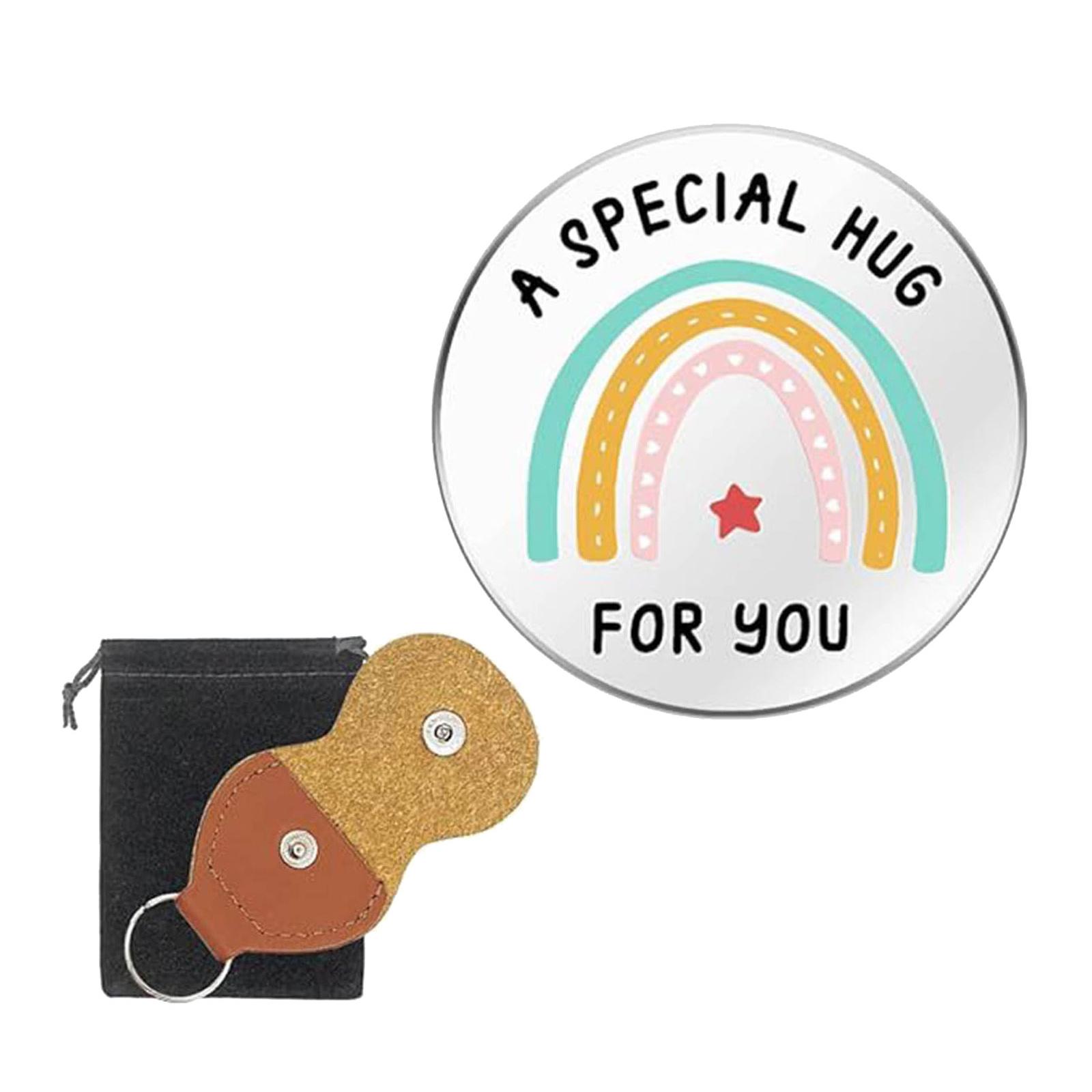 

Pocket Hug Token A Special Hug for You Coin Stainless Steel Double Sided Inspirational Gift with PU Leather Keychain синий