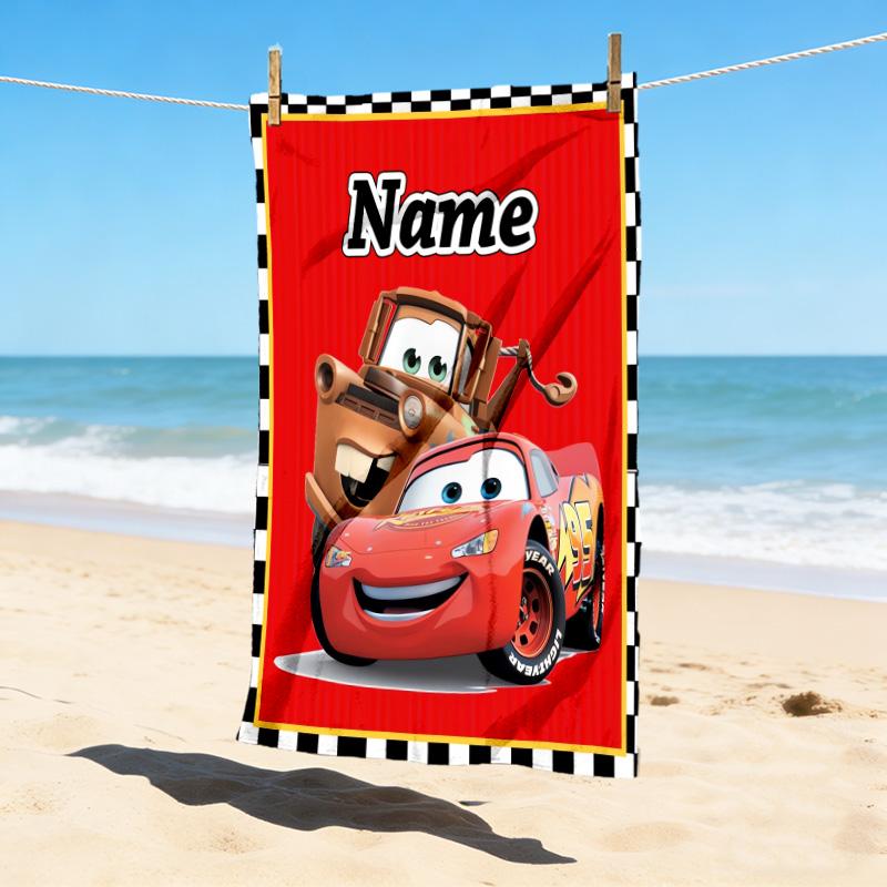 Custom Name Car Adventure Stylish Digital Printing Beach Towel Quick‑Drying Absorbent Blanket for Beach Pool Gym Travel