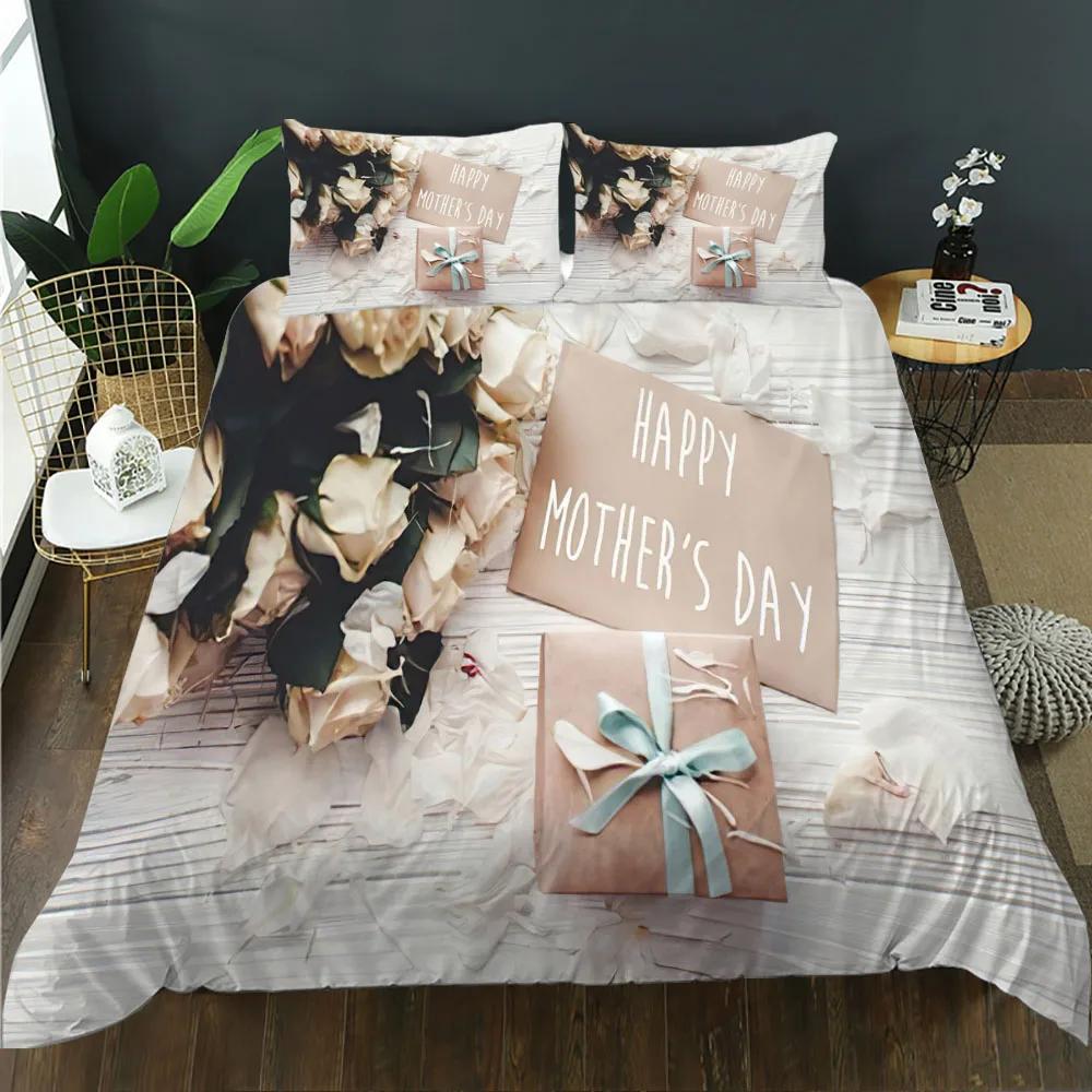 Mother's Day King Queen Duvet Cover Express Love For Mom Wife Bedding Set Colorful Floral Quilt Cover Polyester Comforter Cover