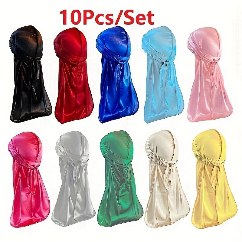 10 Pcs/Pack Durags for Women and Men, Long Tail Durags, 360 Wave Dorag, 10 Colors