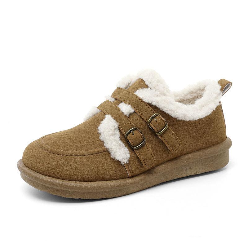 BN5805 new 2025 autumn and winter women's shoes warm cotton shoes solid color velvet simple student leisure thick sole increase