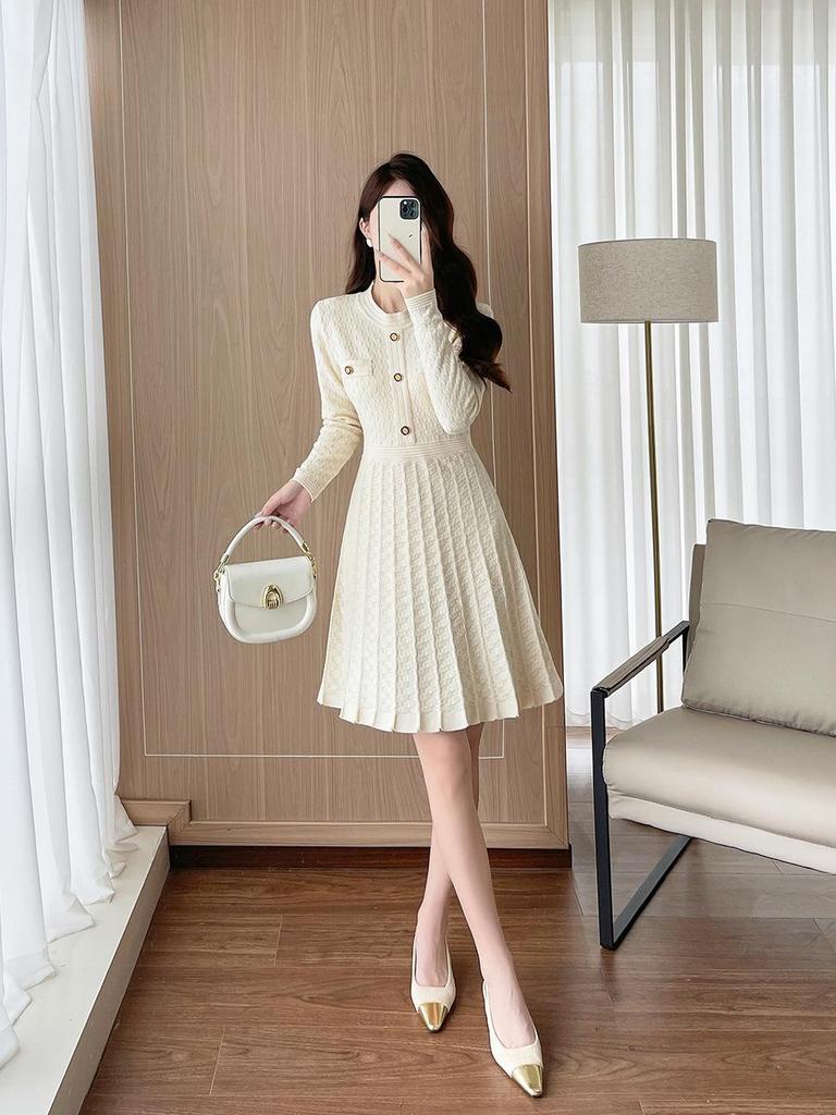 Früher Herbst 2025 Französisches High-End A-Linien Plisseekleid