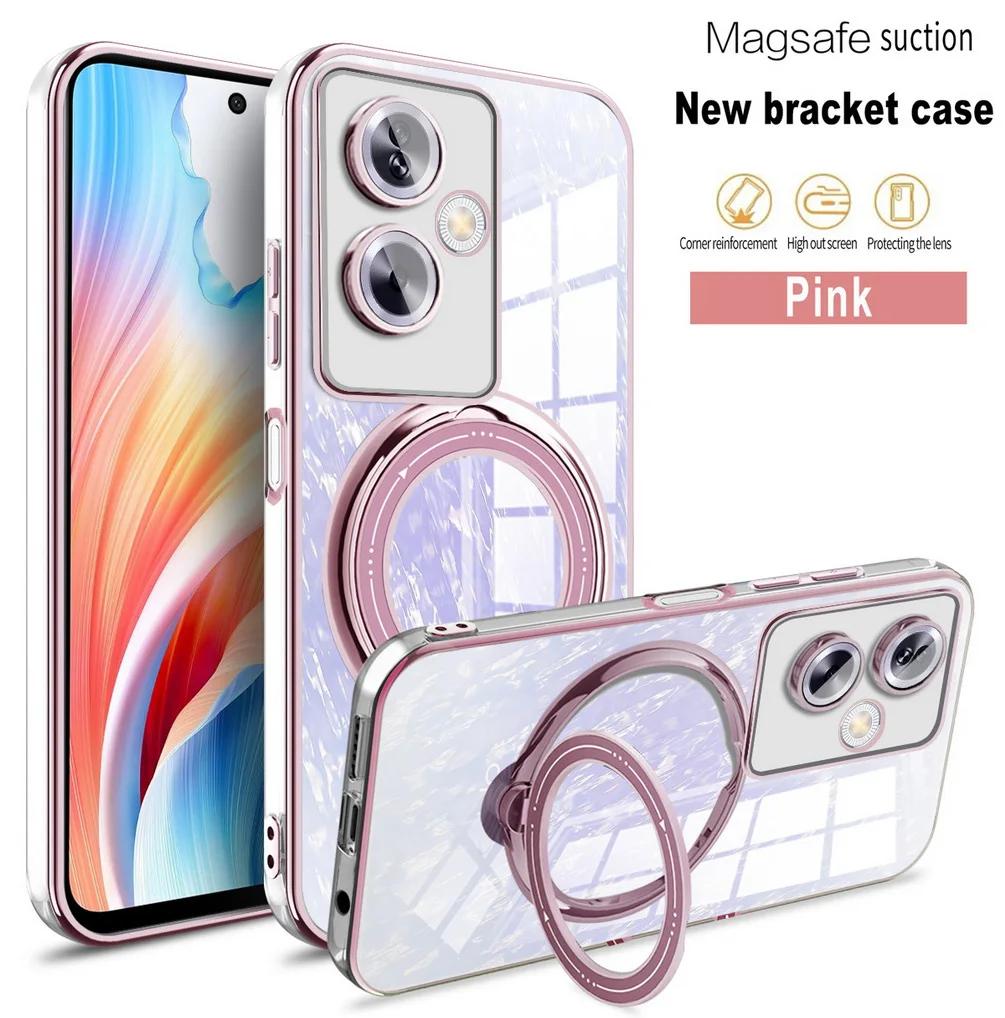 Plating Ring Magnetic Support Transparent Magsafe Phone Case For OPPO A79 A57 A77 A77S A17 A17K A53 A53S 4G 5G Seismic Case