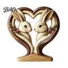 Hand Polished Wood Decor Wooden Animal Ornament with Stable Base, Double Layer Carved Figurine, Rustic Crafts for Office Heart Shape Sculpture