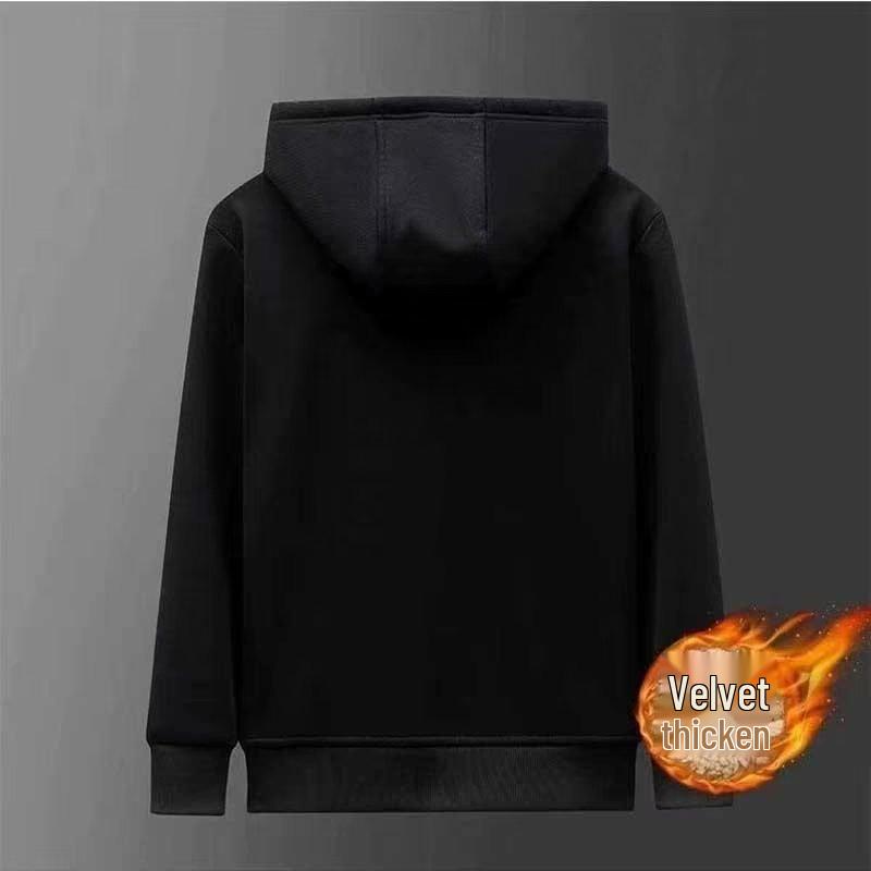 Men's Winter Thick Plush Hooded Cardigan with Zipper - Lambswool Lined, Loose Fit, Plus Size