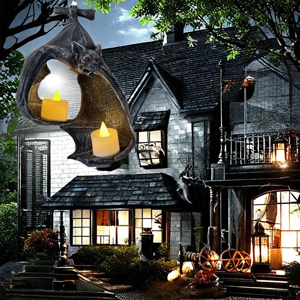 Bat Wall Tealight Holder Garden Hanging Candlestick Light Halloween Candlestick Bat Statue Garden Home Halloween Decoration New