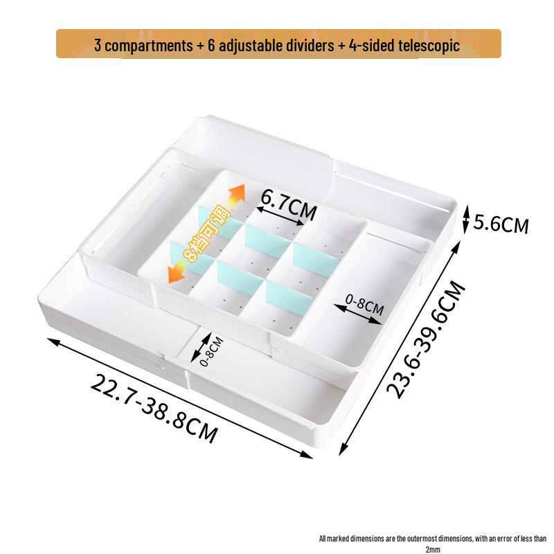 Retractable Kitchen Drawer Organizer with Removable Dividers - Deep Cabinet Storage Tray