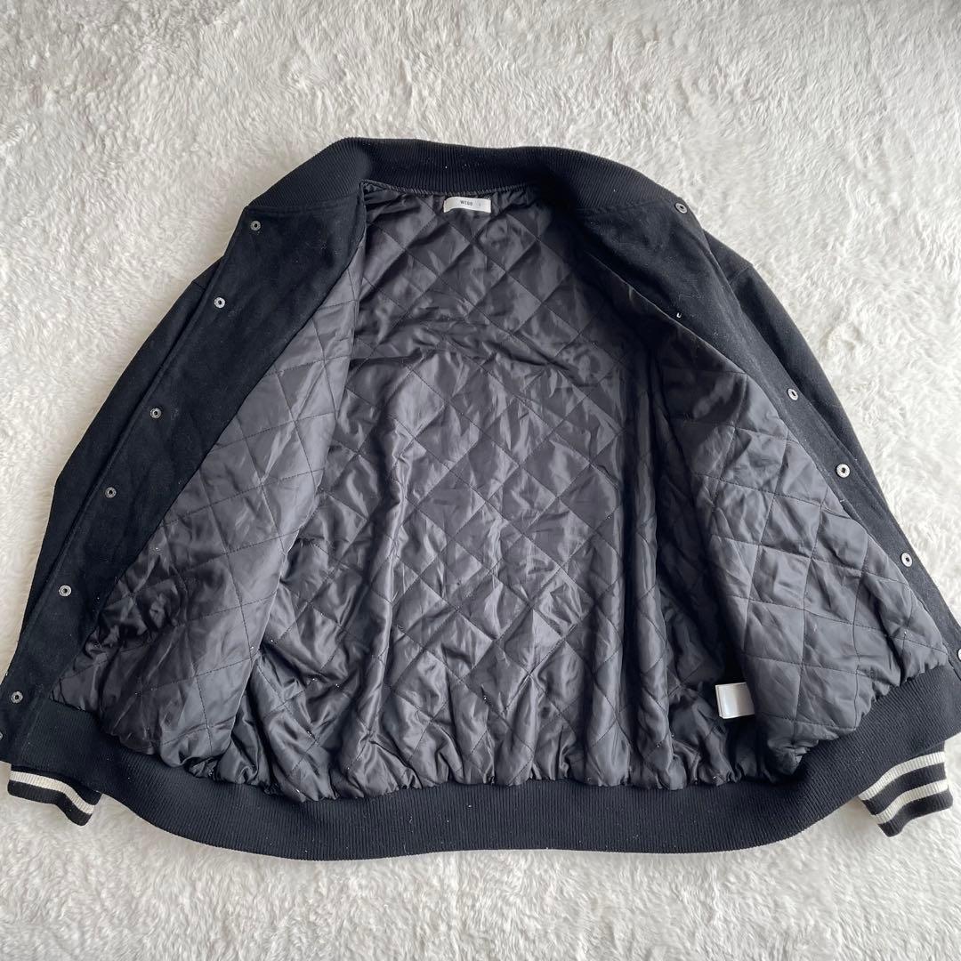 WEGO Melton Patch Stadium Jumper Embroidered Logo Quilted Lining L Wool Blend WEGO Black Outerwear