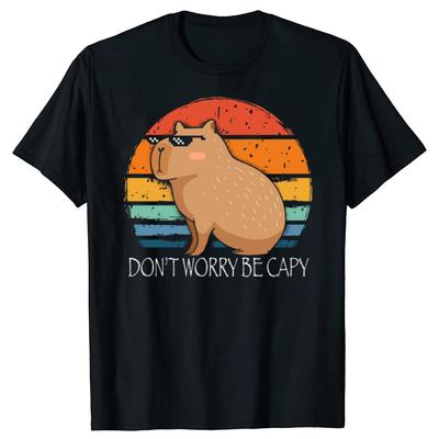 New Funny Capybara Dont Worry Be Capy Graphic Print Top Men Casual Tshirt Summer Hip Hop Fashion Short Sleeve Crewneck T Shirts