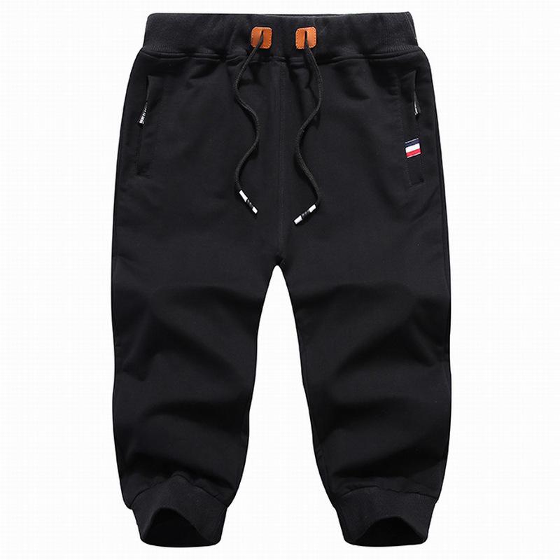 

Мужские летние хлопковые трикотажные повседневные брюки 7/8 3XL чёрный