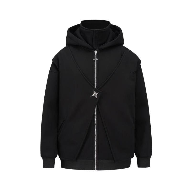 2026 Fleece-Lined Unisex Jacket: Stand Collar, Zip-Up, Long Sleeve, Hooded, Casual Loose Fit, Autumn/Winter M