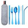 Travel Portable Stainless Steel Cutlery Set: Knife, Fork, Spoon, Straw, Chopsticks with Bag