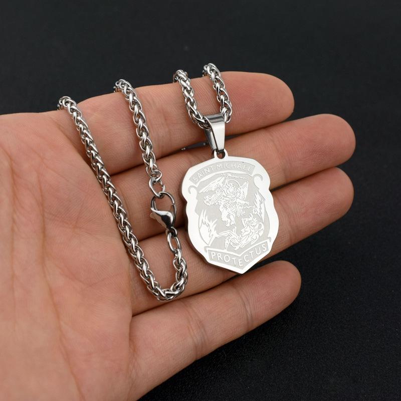 St. Michael the Archangel Holy Shield Necklace Men s and Women s Fashion Trend Accessories 60CM