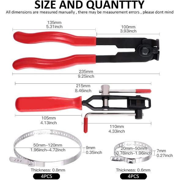 10pcs CV Boot Clamps Pliers Kit, Ear Boot Tie Pliers,Stainless Steel Universal Adjustable AXLE CV Joint Boot Crimp Clamp Kit,Hose Axle Plier CV Clamp