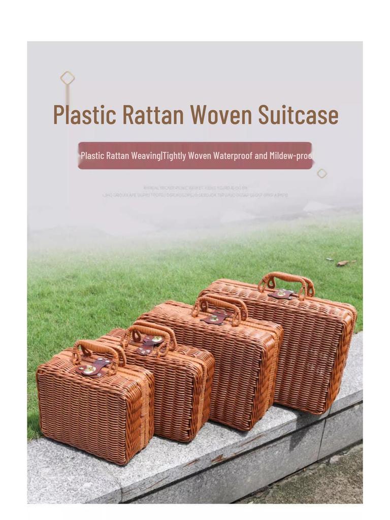 Vintage-Style Imitation Rattan Picnic Basket and Storage Box - Ideal for Photos, Bridesmaid or Groomsman Gifts